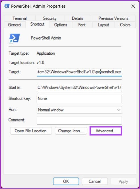 click on the Advanced button