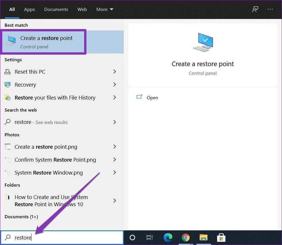 Create a Restore Point in Windows 10