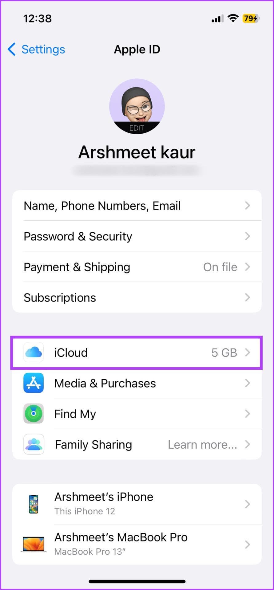 Tap iCloud to turn on iCloud backup