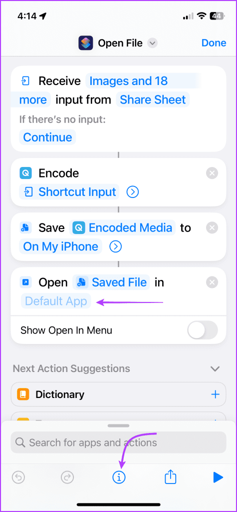 Tap the i icon
