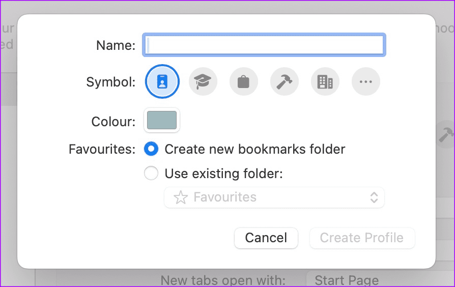 create a new profile in Safari