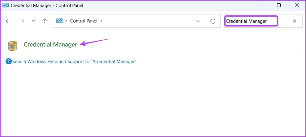 Typing Credential Manager in Control Panel