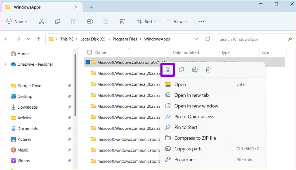 Cut a Folder on Windows