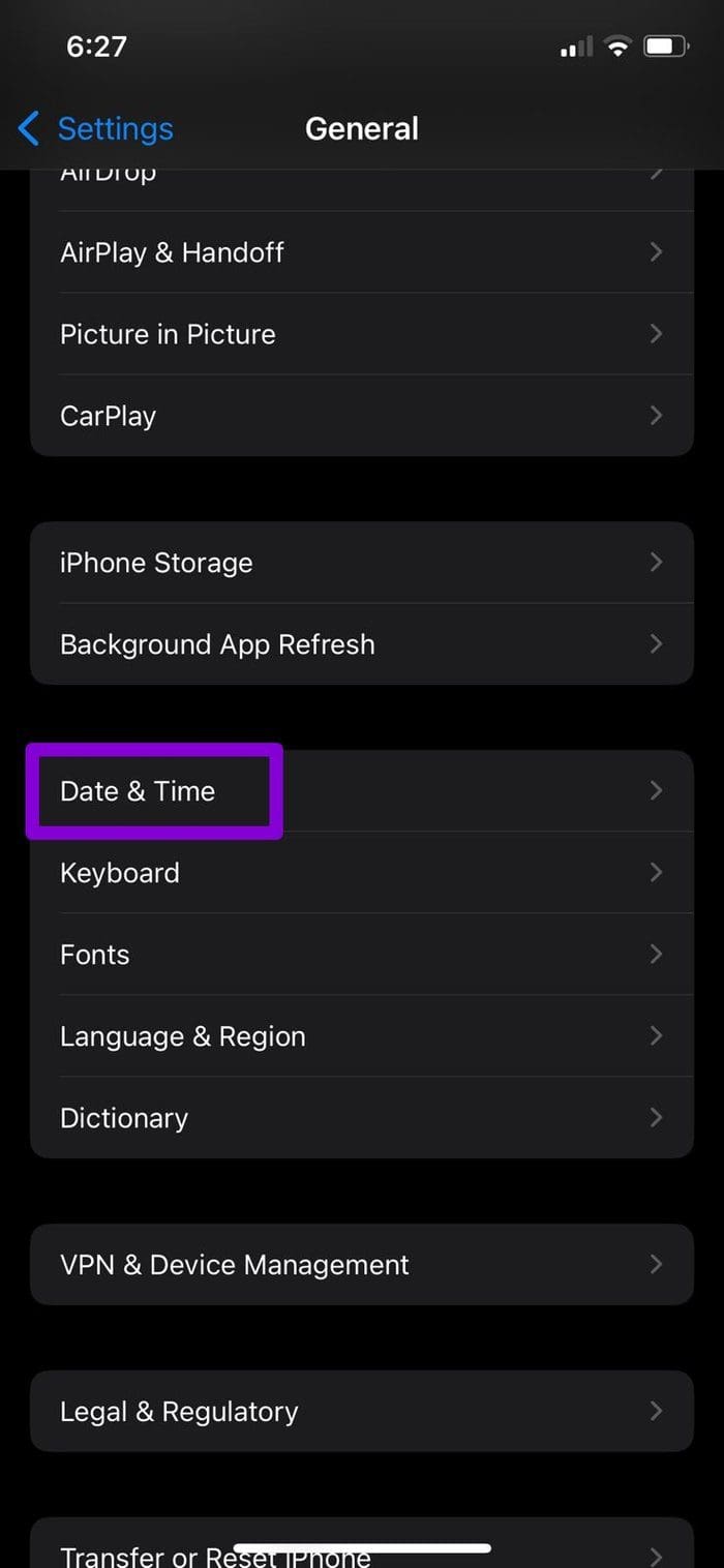 Date Time Settings on i Phone