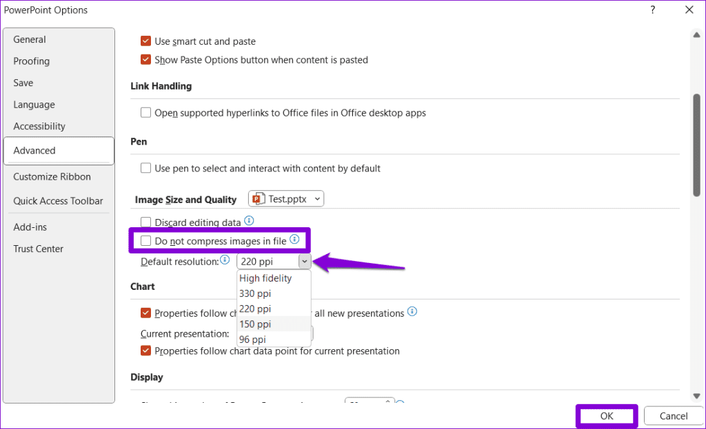 Default Resolution for Images in PowerPoint