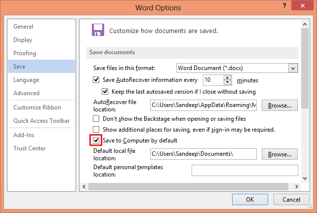 Default Save Computer