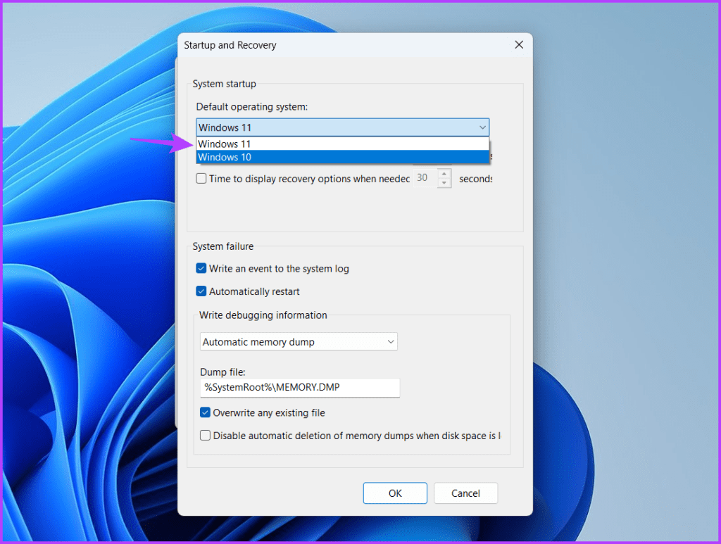 Default operating system in the Settings app