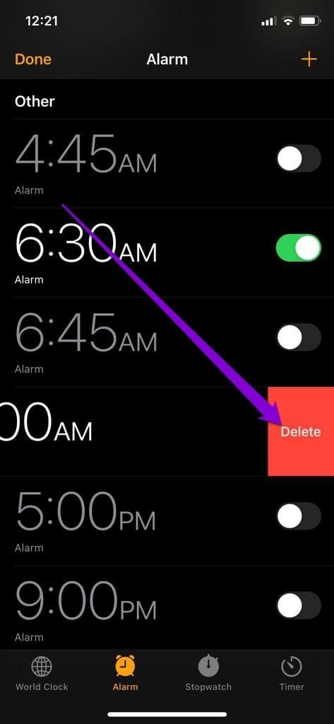 Delete Alarm on i Phone
