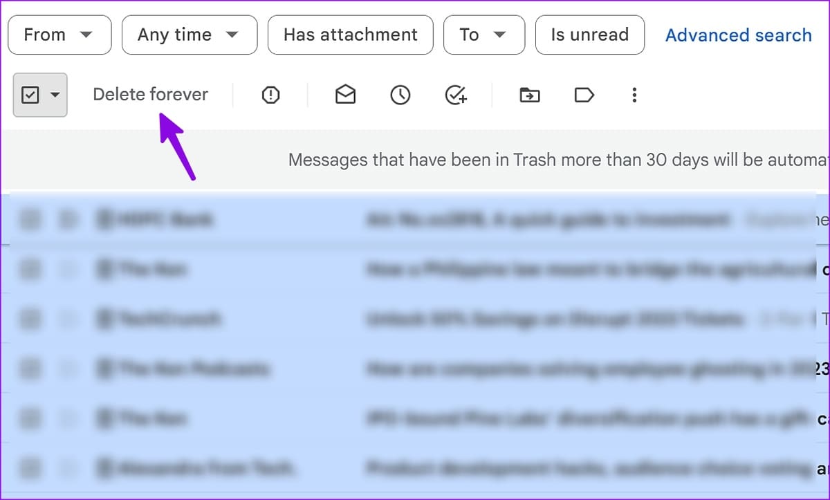 delete emails forever