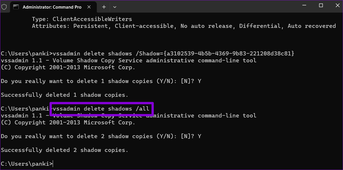 Delete All Restore Point in Windows