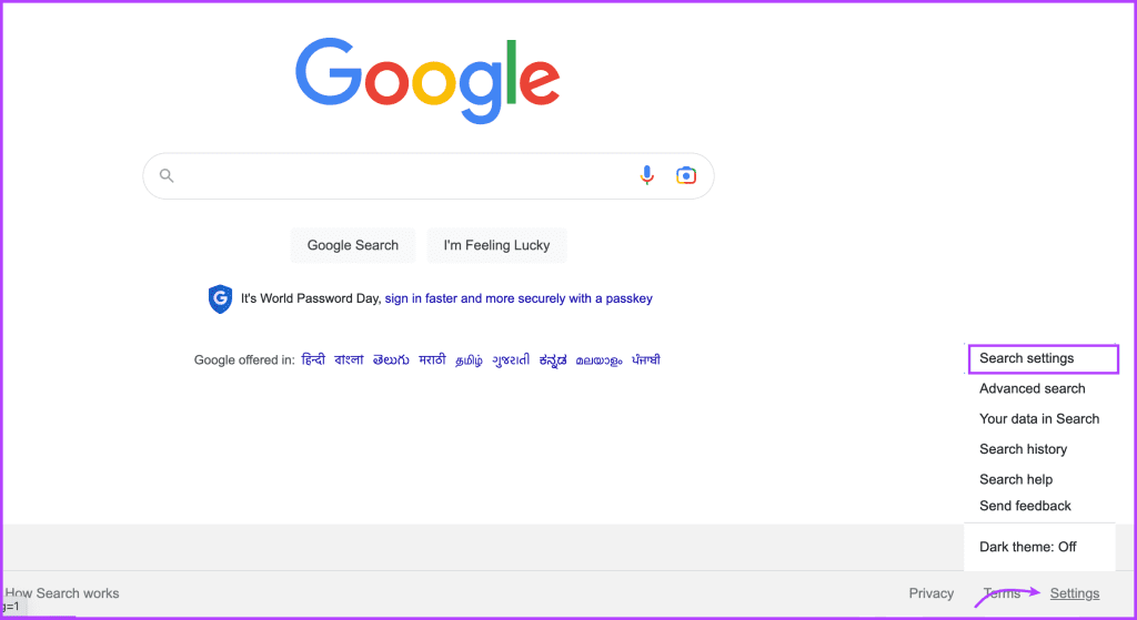 Click Settings and then Search settings