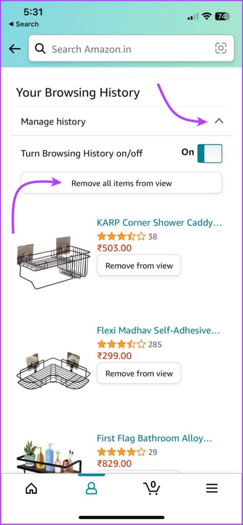 Tap Remove all items from view