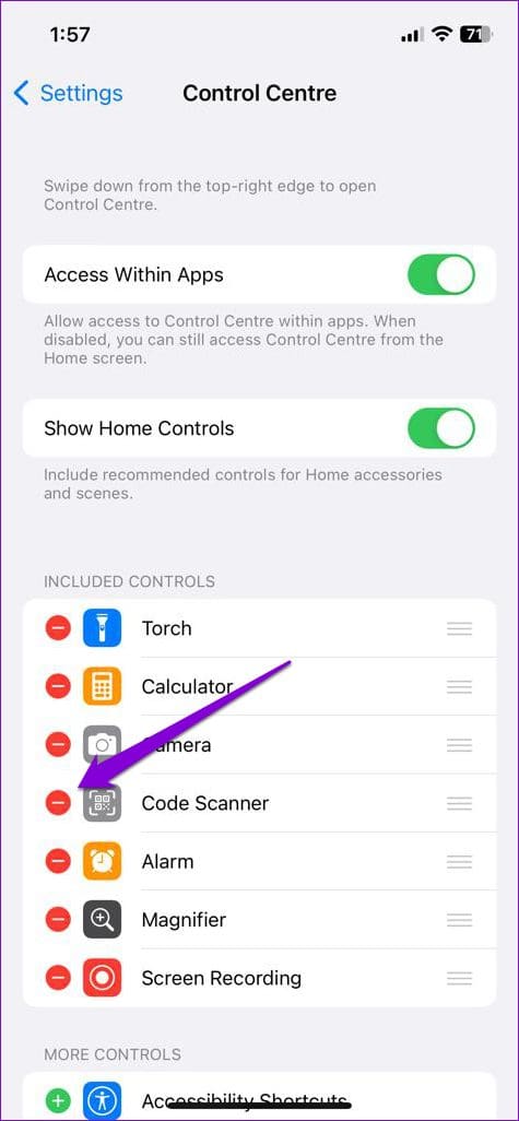 Delete Items From Control Center on iPhone