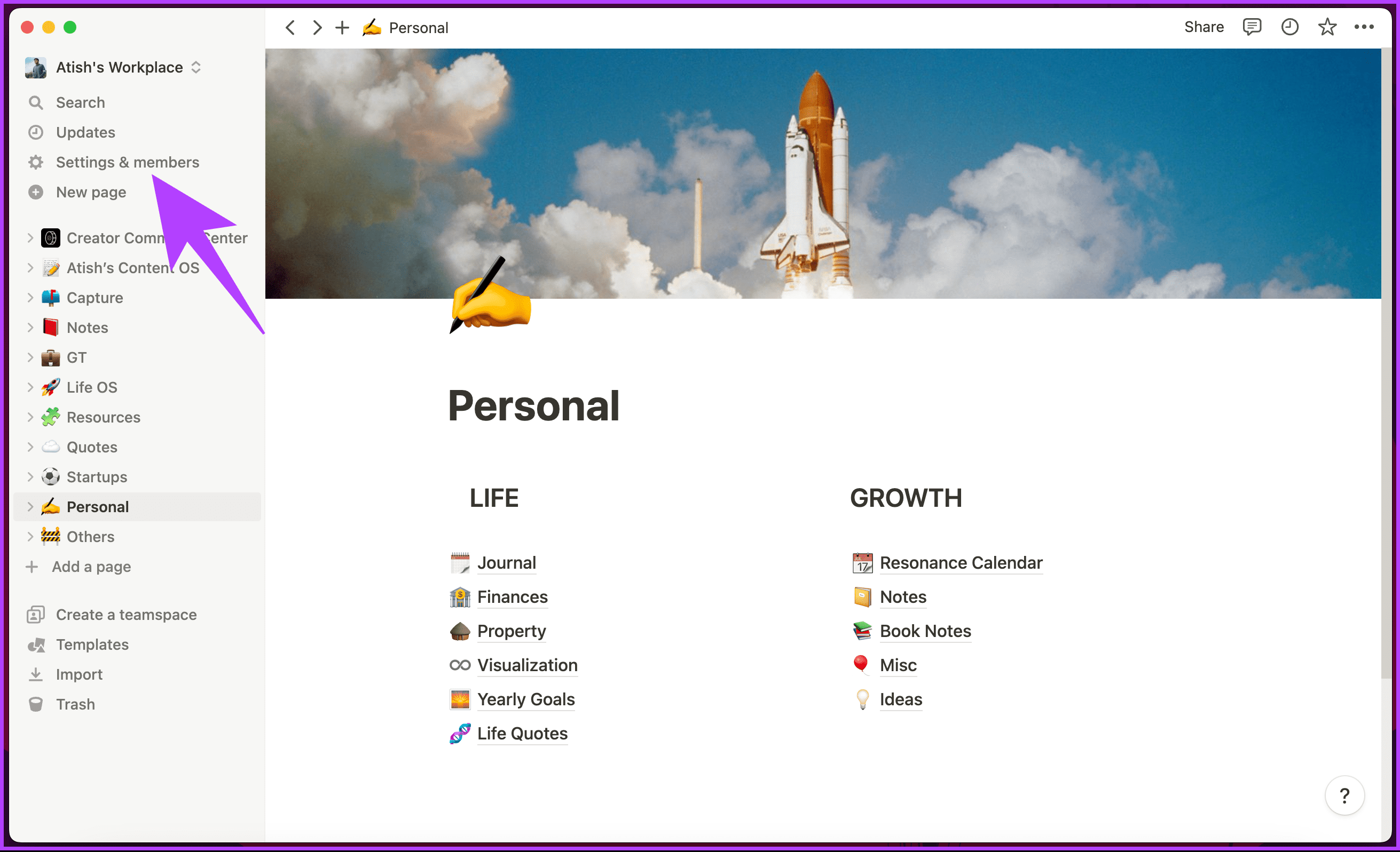 navigate to 'Settings & Members'
