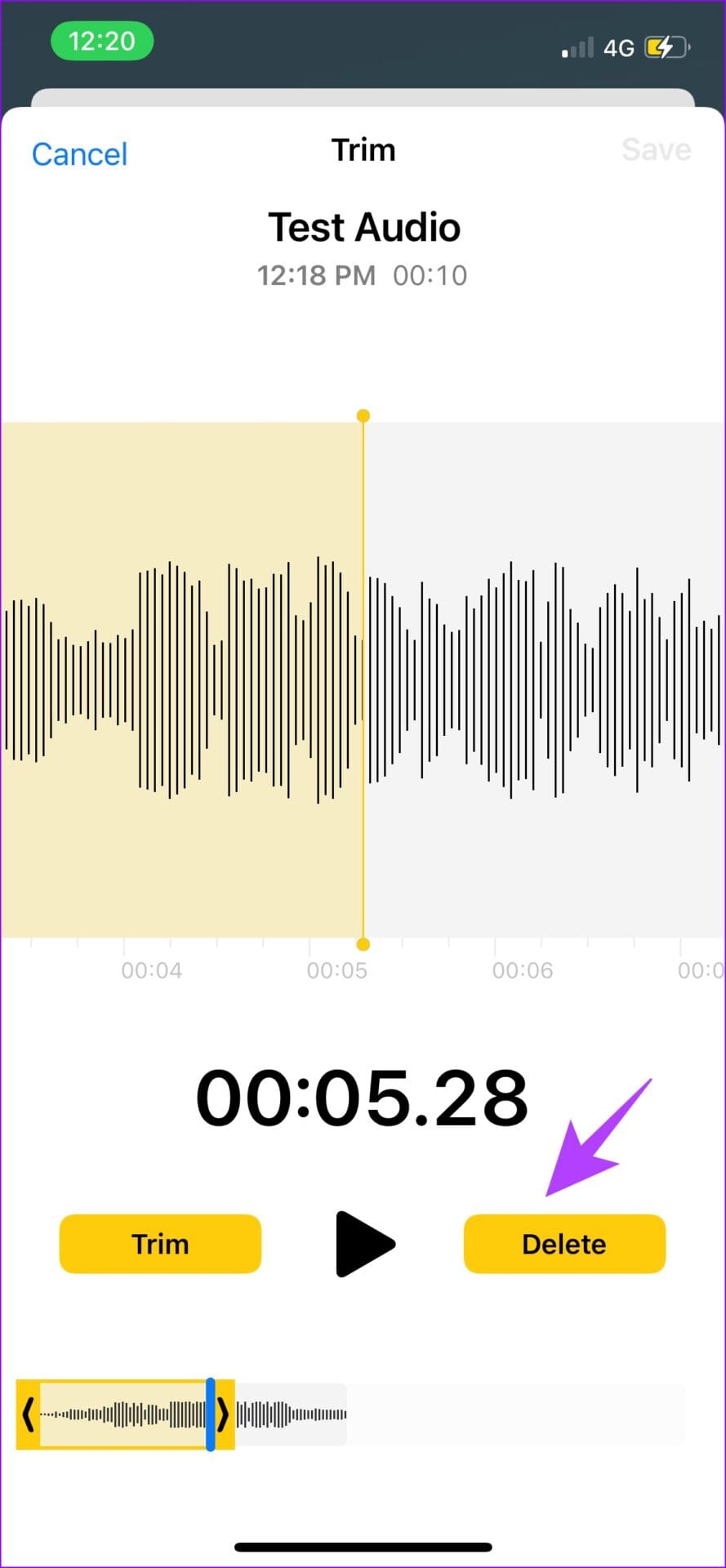 Delete the selected part of the audio