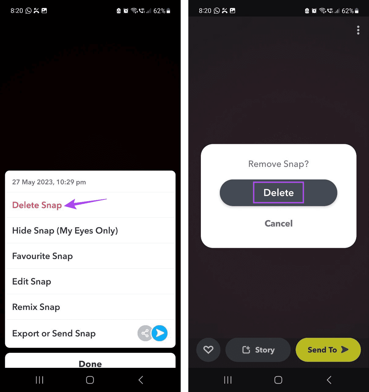 Delete Snap from Snapchat Memories