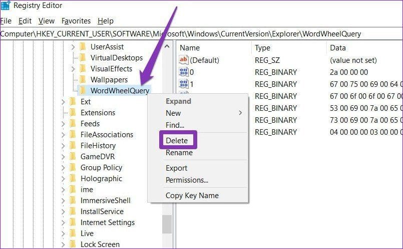 Delete Word Wheel Query in Registry
