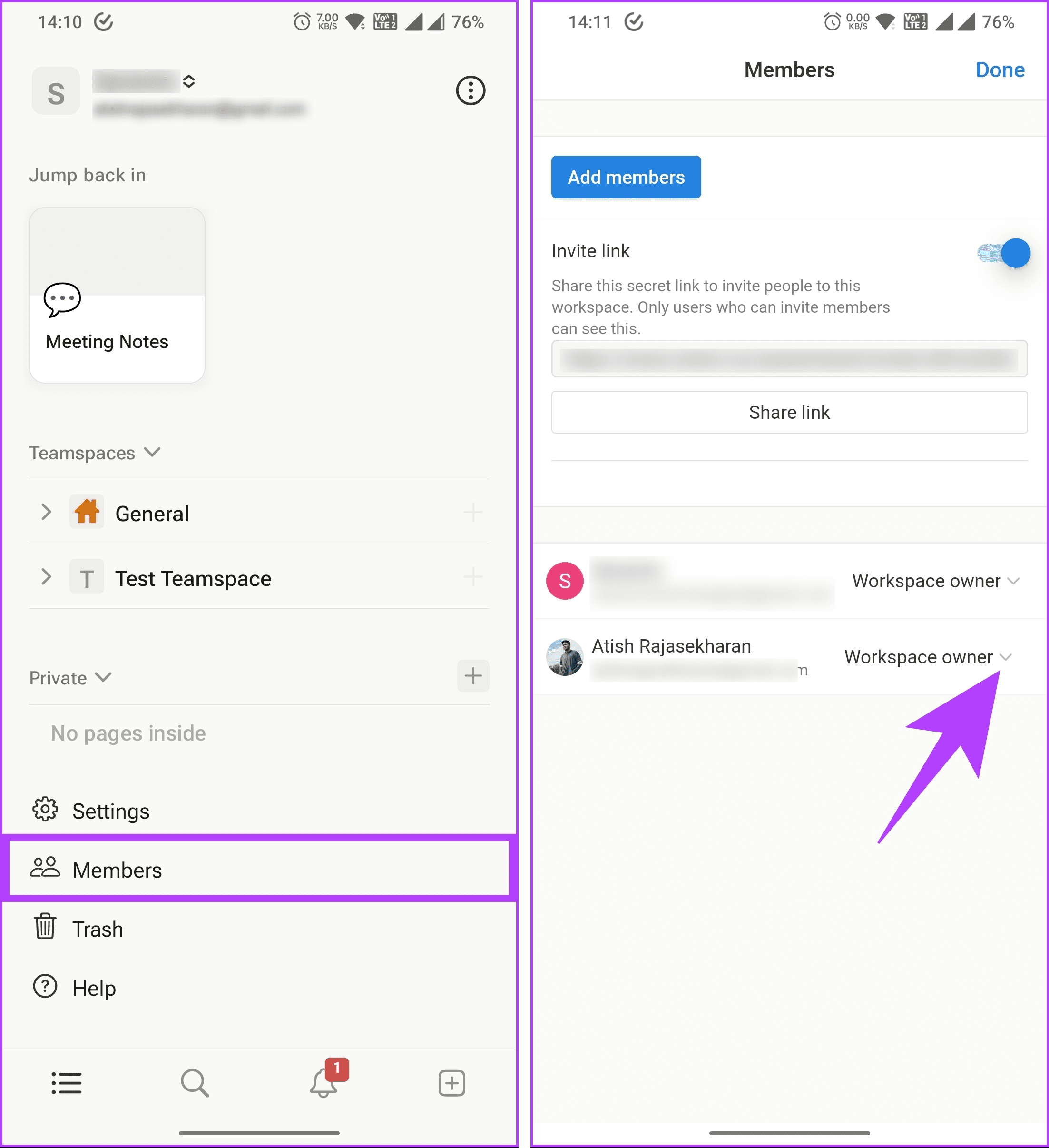 tap on the Members option
