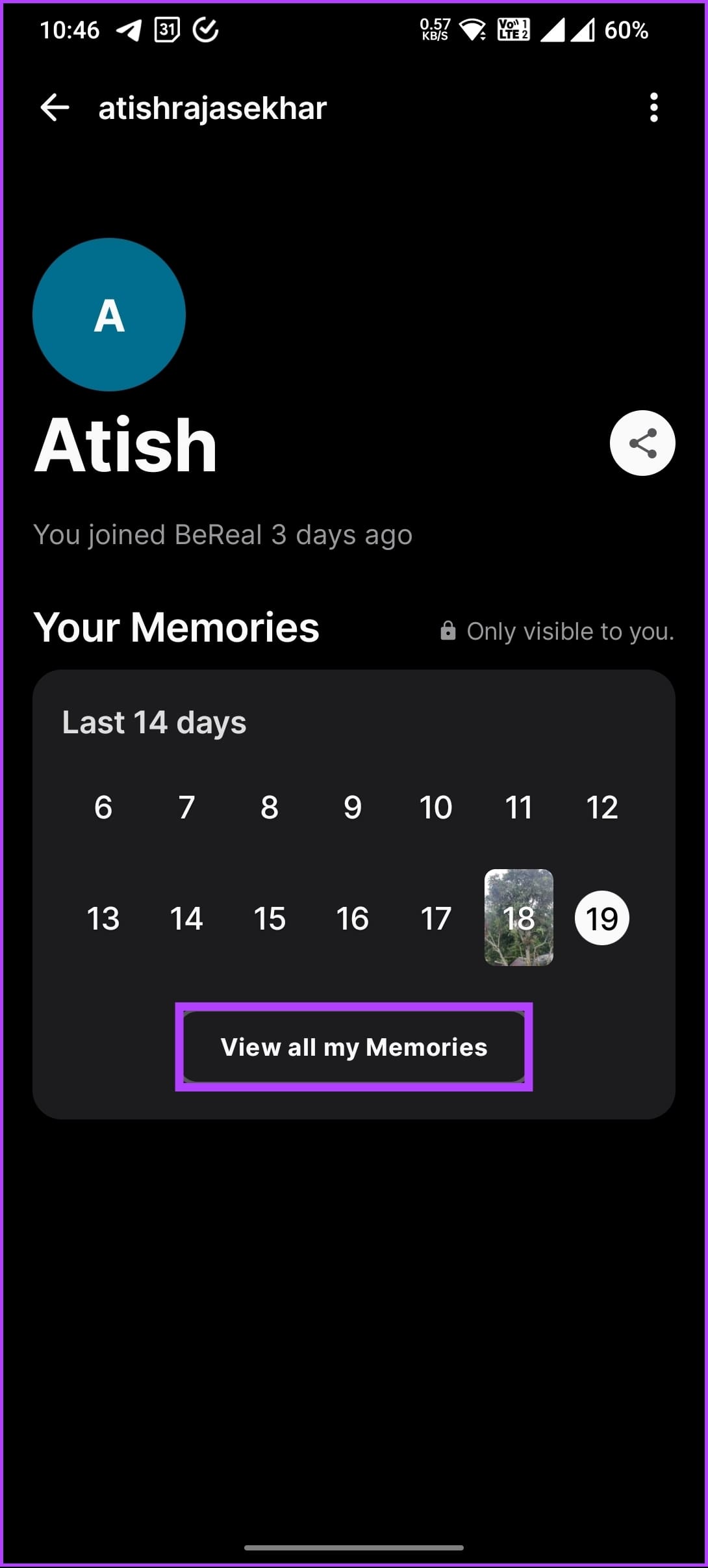 Tap on 'View all my Memories'