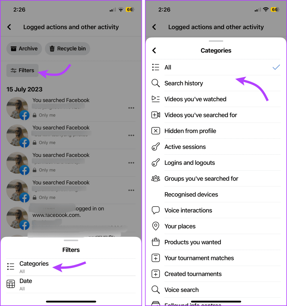 Tap filters and select categories