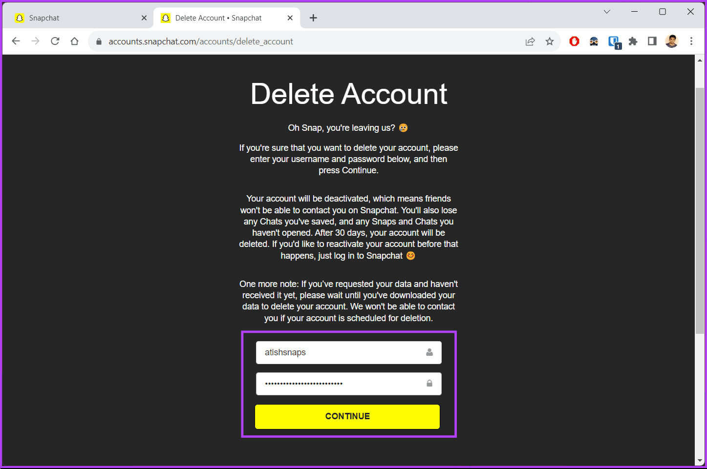 click Continue button