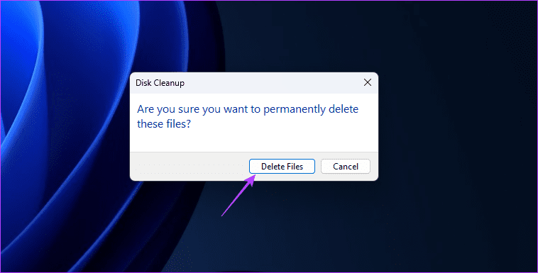 Delete Files button in the Disk Cleanup
