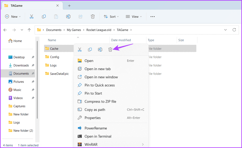Delete icon in File Explorer