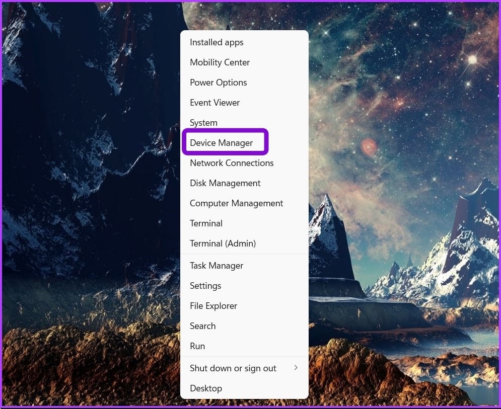 Choosing Device Manager in Power User menu