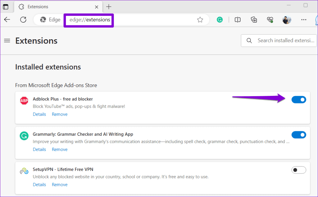 Disable Ad Blocker in Edge