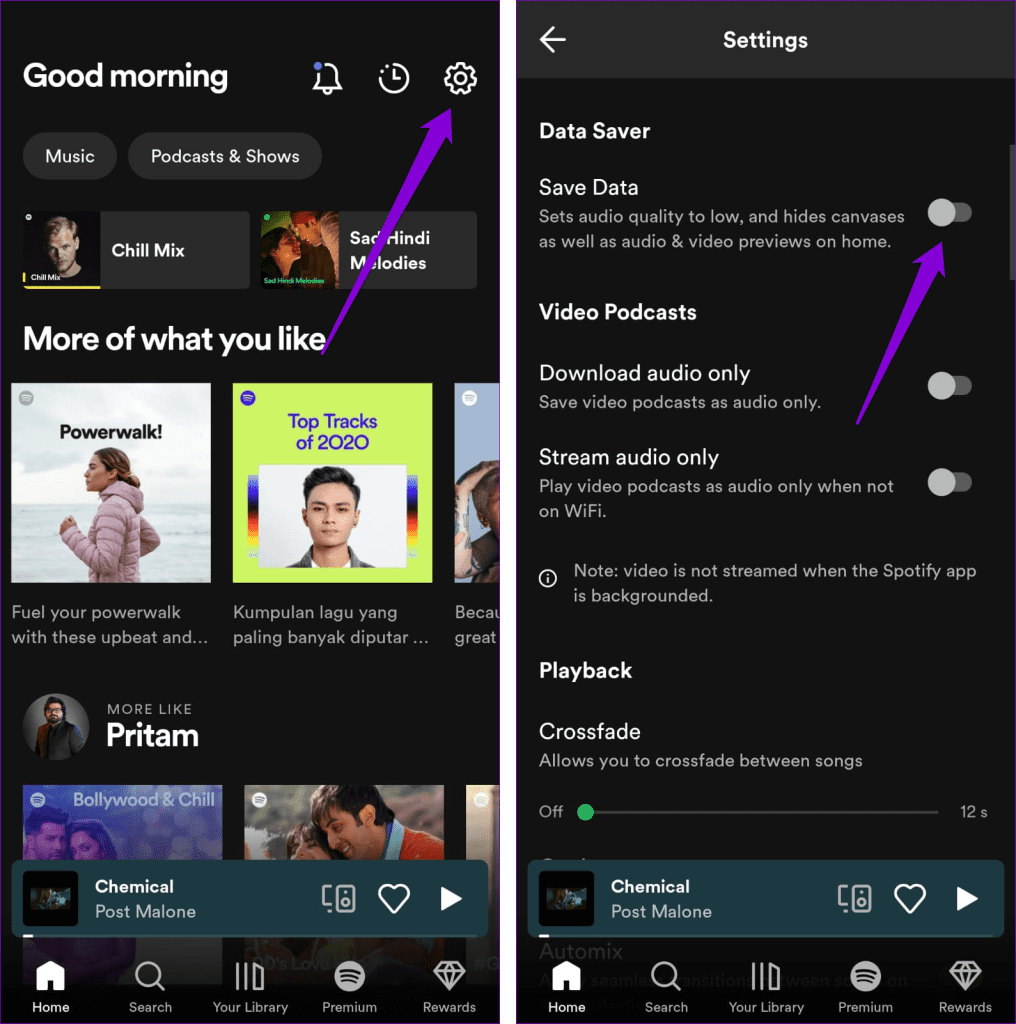 Disable Data Saver in Spotify