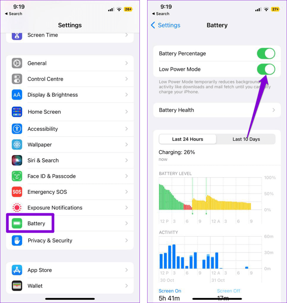 Disable Low Power Mode on iPhone