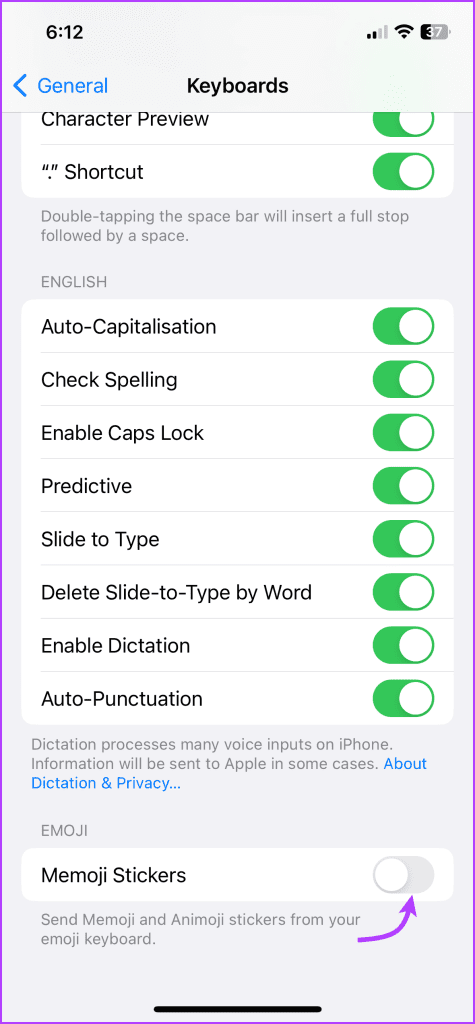 Toggle off Memoji sticker
