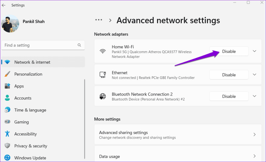 Disable Network Adapter