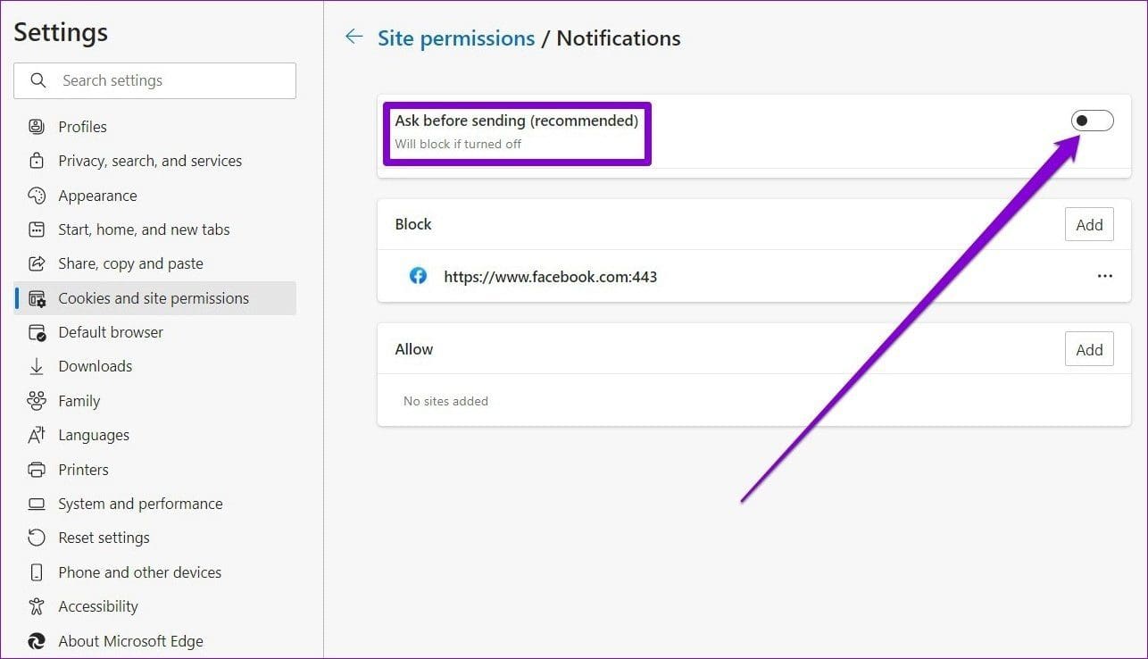 Disable Notification from Edge