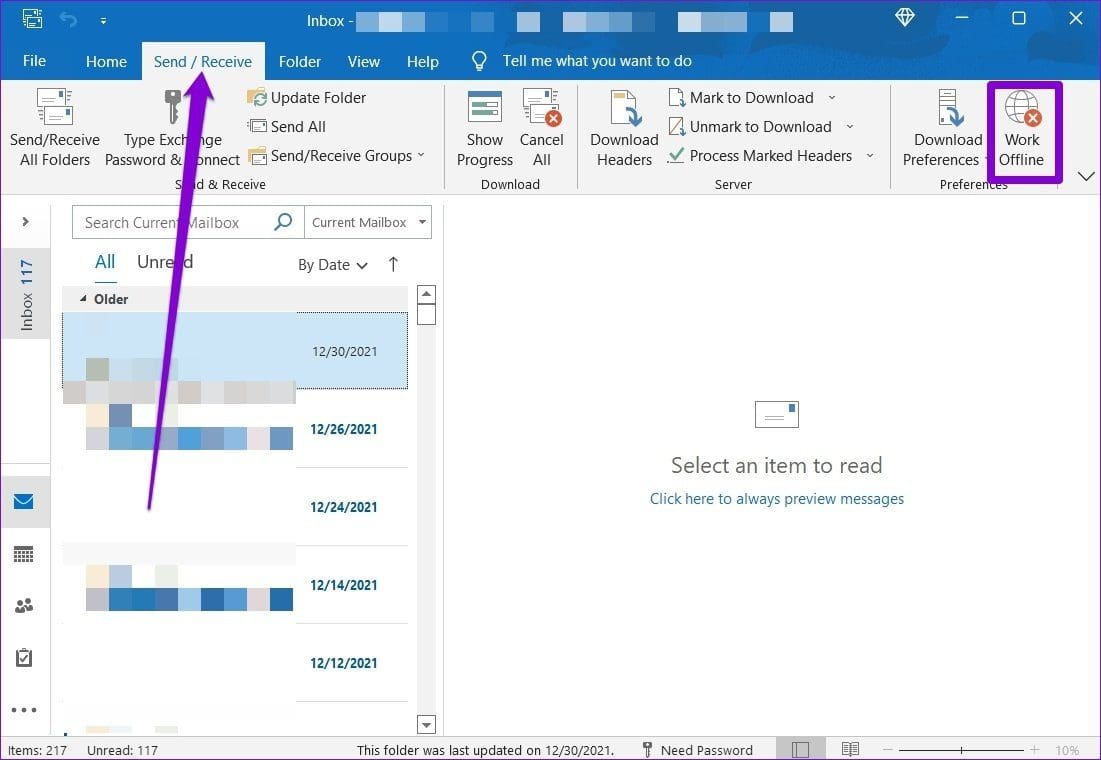 Disable Offline Mode in Outlook