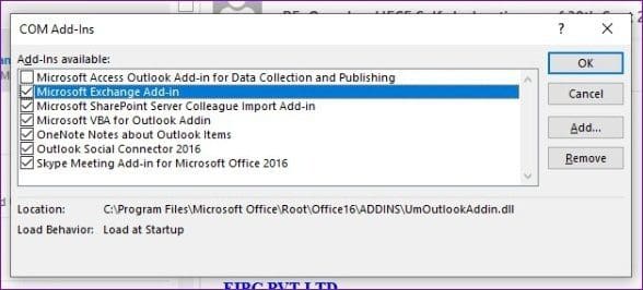 Disable Outlook Add Ins