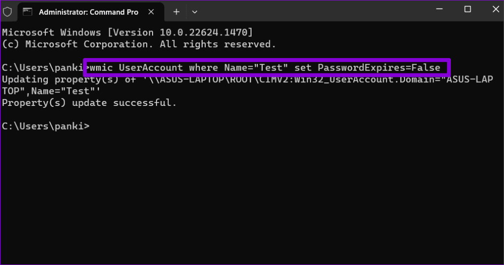 Disable Password Expiration Feature via Command Prompt
