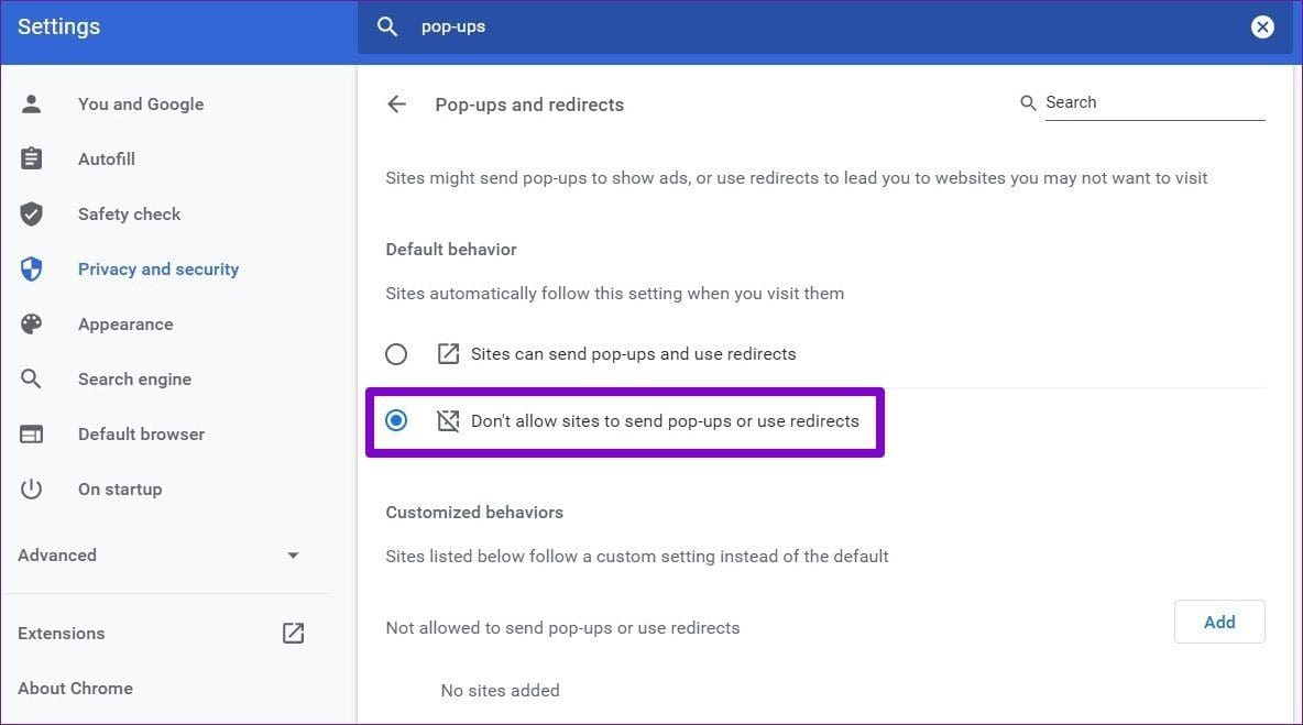 Disable Pop ups in Chrome