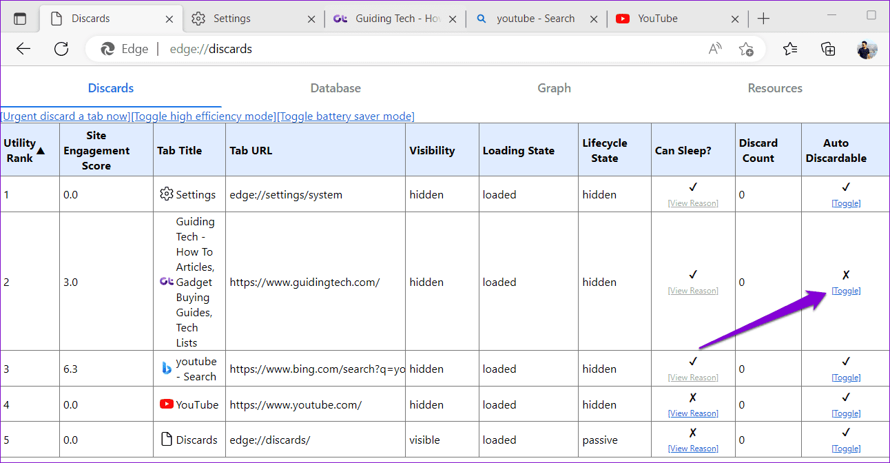 Disable Tab Discarding in Edge
