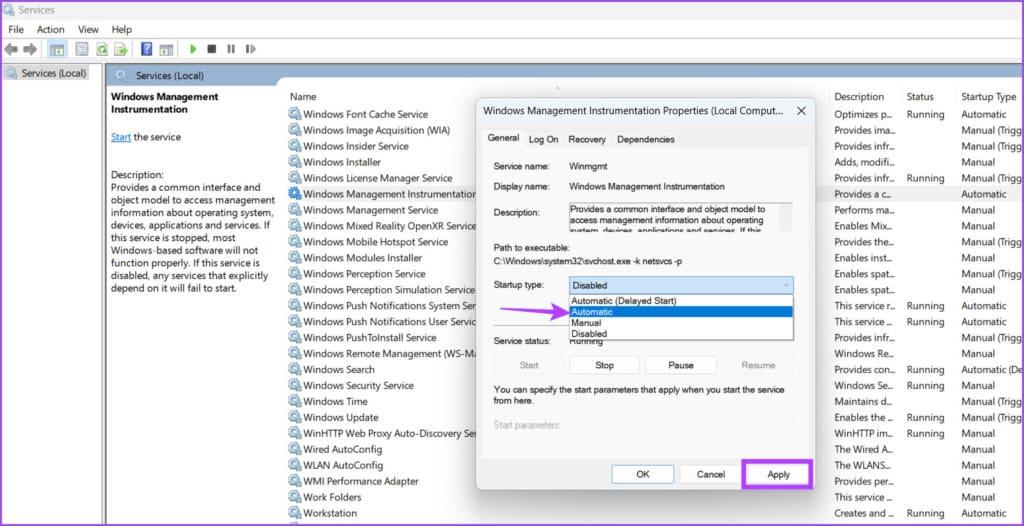 Enable WMI service