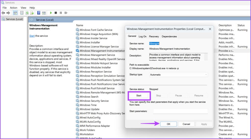 Enable WMI service