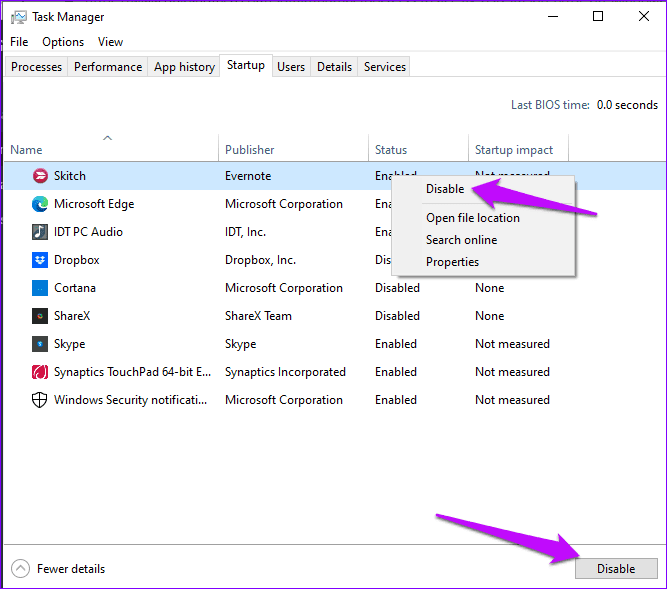 Disable startup task manager