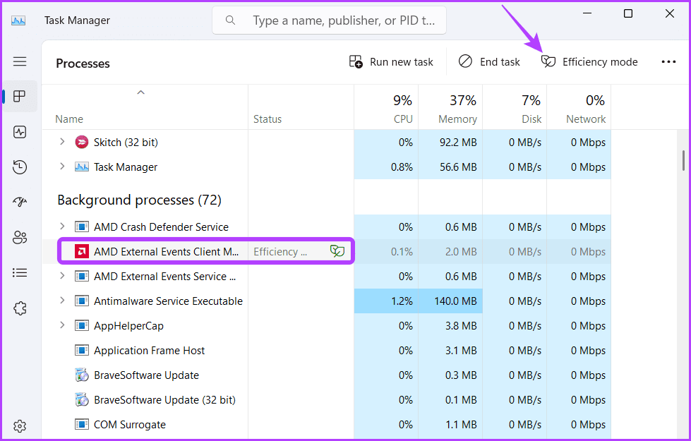Disabling Efficiency Mode in Task Manager