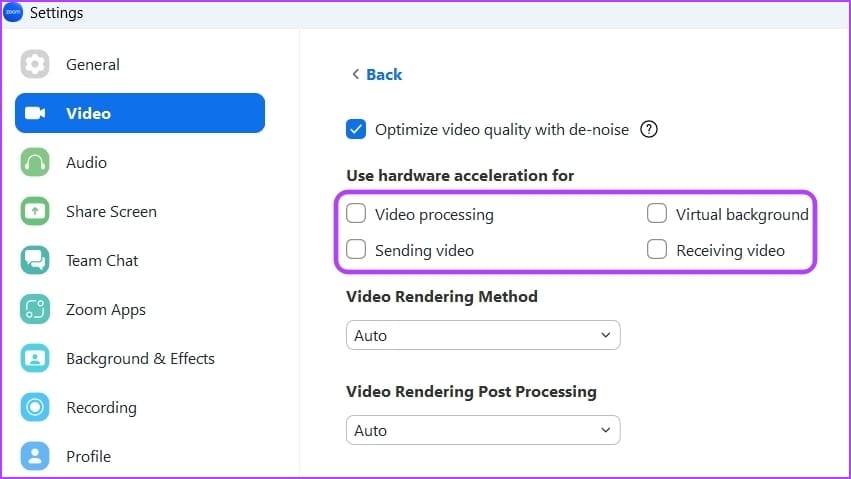 Disabling hardware acceleration on Zoom