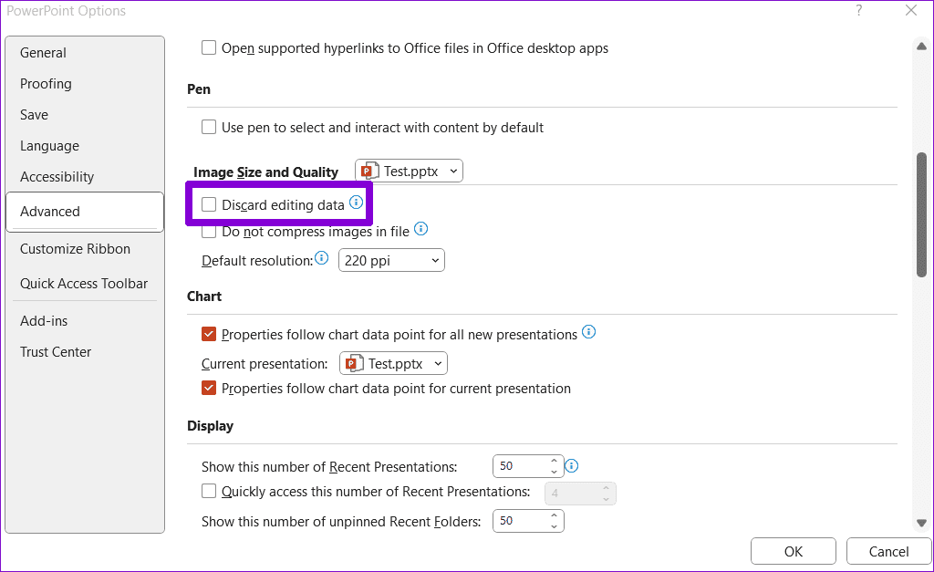 Discard Editing Data From Images in PowerPoint