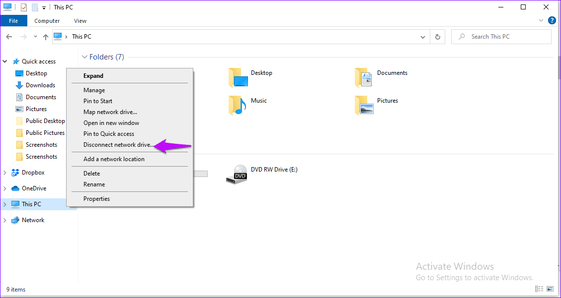 Disconnect Network Drive This PC