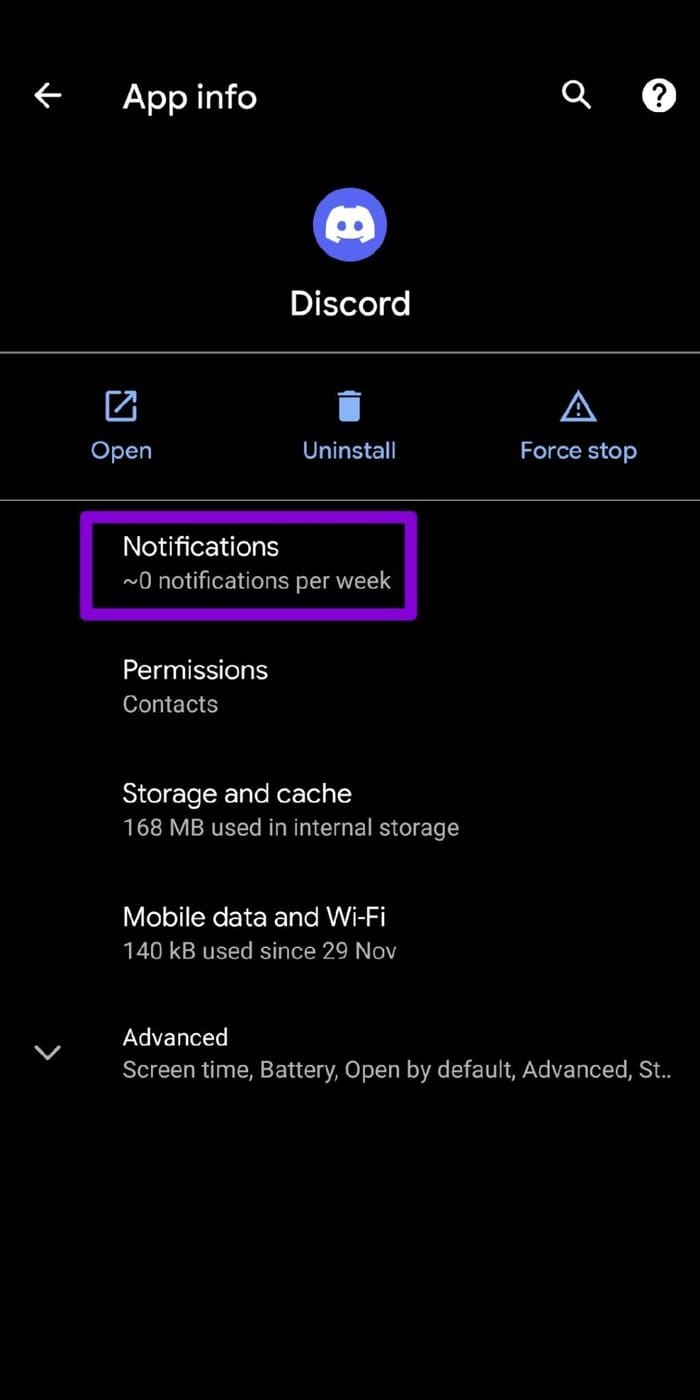 Discord Notification Settings on Android
