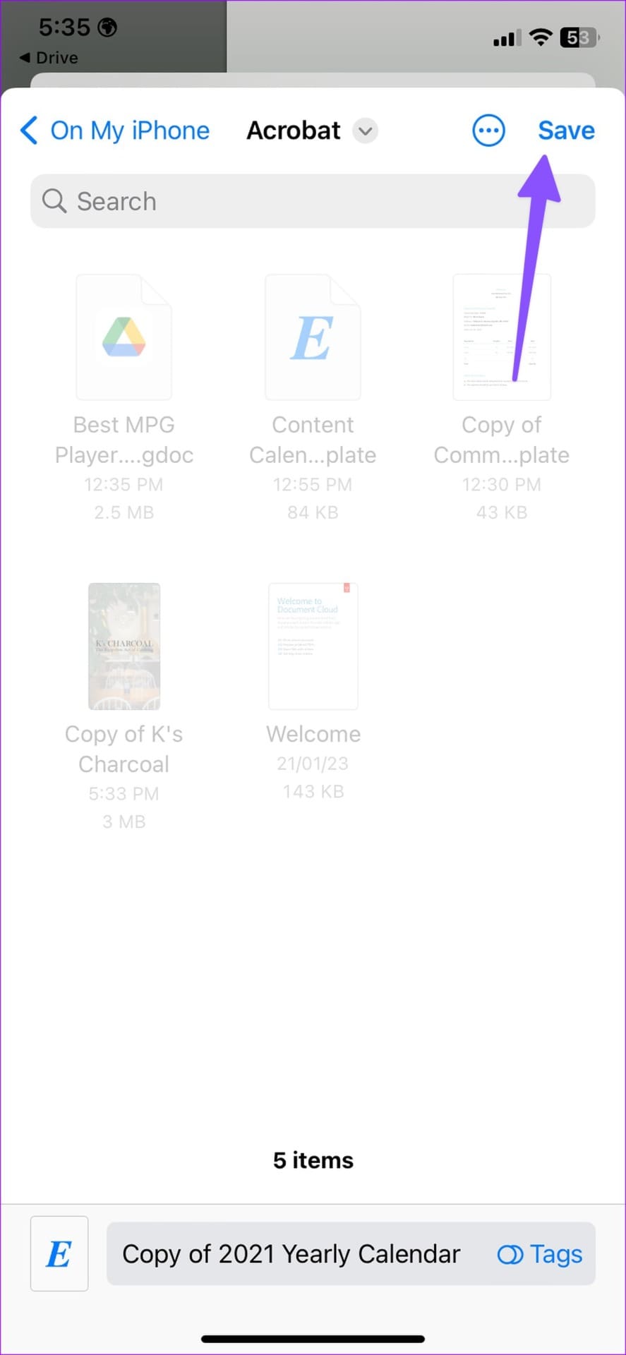 save to files on Google Drive