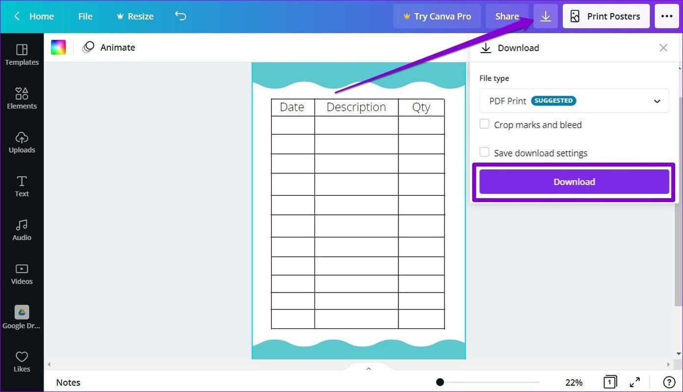 Download Table in Canva