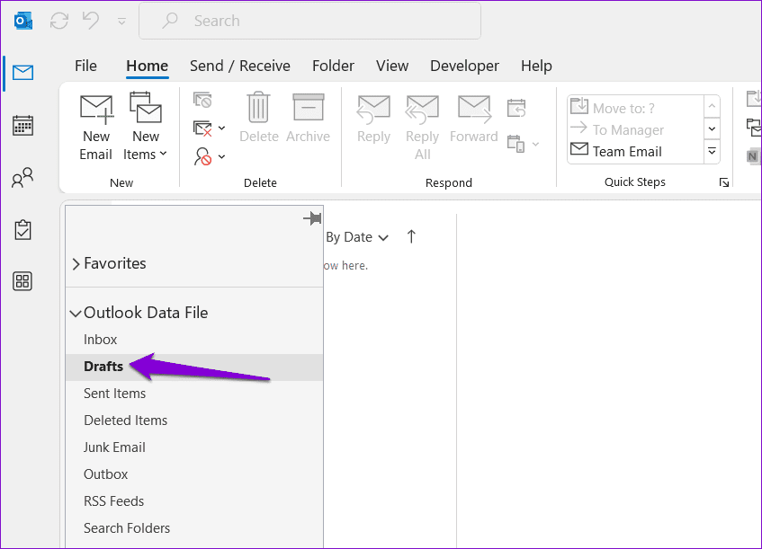 Drafts in Outlook